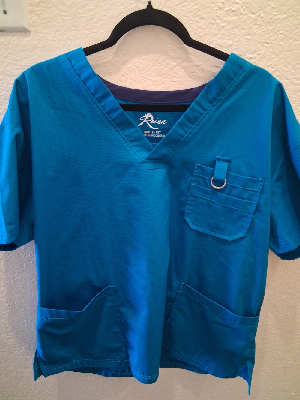 Reina Teal V-Neck Medical Scrub Top Nursing SZ LG